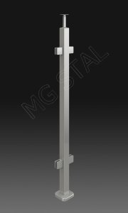 Słupek balustrady szklanej profil 40x40 z czterema uchwytami do szkła, szlif