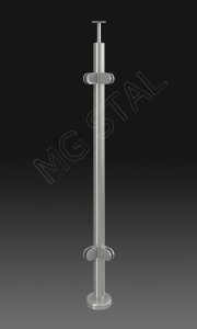 Słupek balustrady szklanej narożny 42,4mm z czterema uchwytami do szkła, szlif