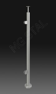 Słupek balustrady szklanej 42,4mm z dwoma uchwytami do szkła, szlif