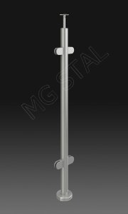 Słupek balustrady szklanej 42,4mm z czterema uchwytami do szkła, szlif