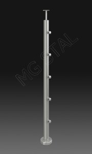 Słupek balustrady nierdzewnej 42,4mm + przelotki 5 szt., szlif