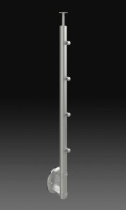 Słupek balustrady 42,4mm mocowanie boczne zaciskowe + przelotki 4 szt. , szlif