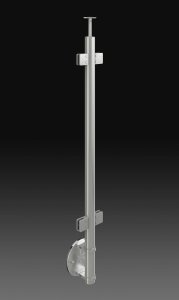 Słupek balustrady szklanej 42,4 z czterema uchwytami do szkła 45x45, mocowanie boczne okrągłe zaciskowe, szlif