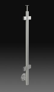 Słupek balustrady szklanej 42,4 z czterema uchwytami do szkła 45x45, mocowanie boczne, szlif