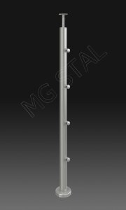 Słupek balustrady nierdzewnej  42,4mm + przelotki 4 szt., szlif